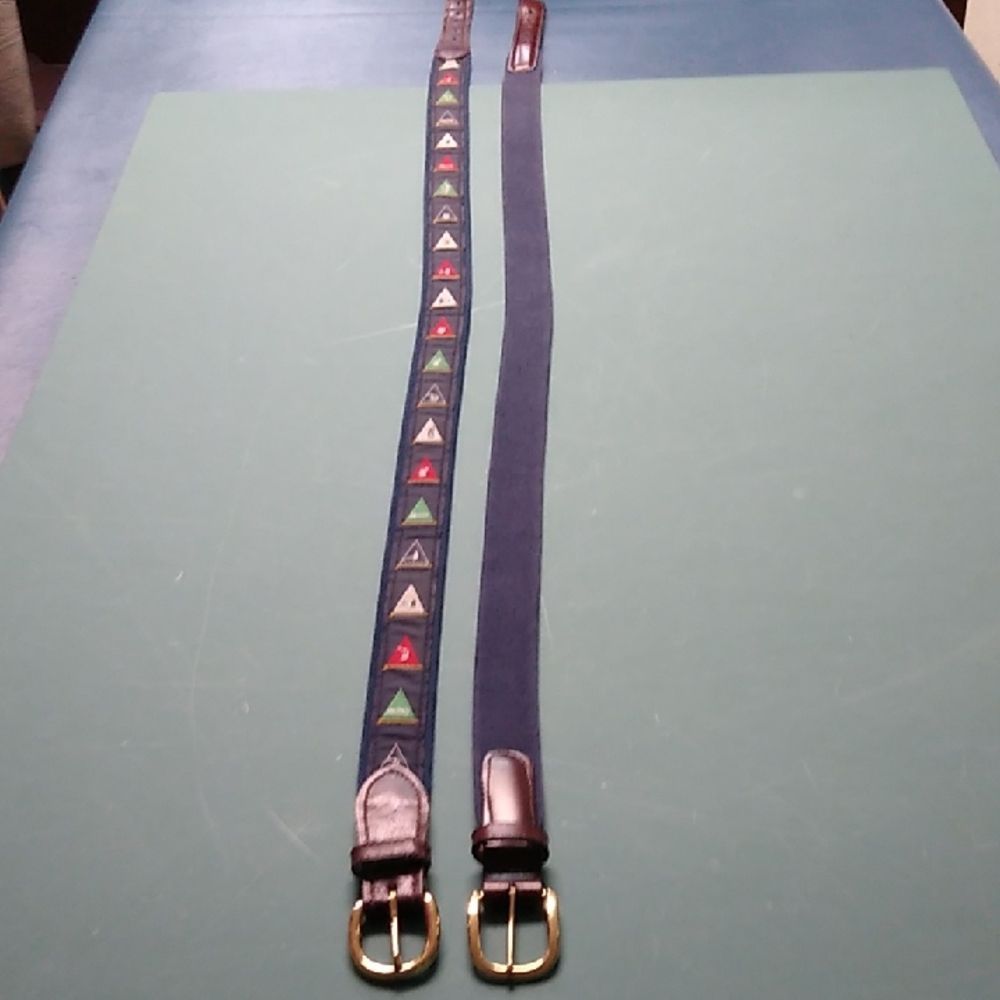 Vibrant Blue And Red Geometric Pattern Belts Solid Brass Buckles